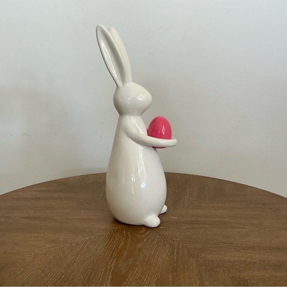 Ceramic Bunny Figurine with Pink Egg | Modern Easter Decor - Picture 4 of 4
